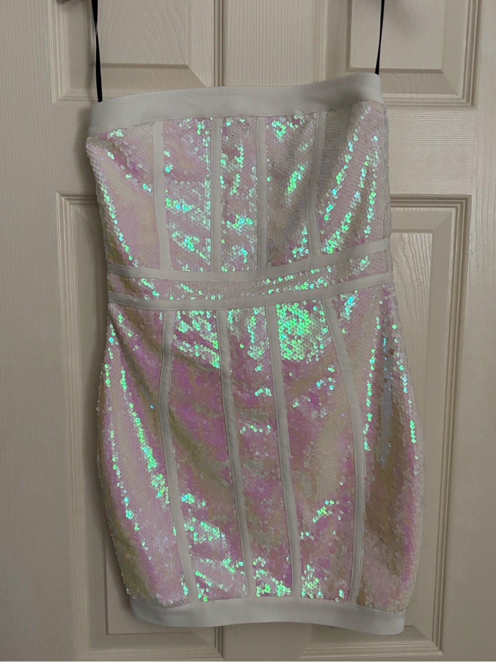 Forever 21 iridescent pink white sequin strapless bodycon mini dress - Picture 3 of 9